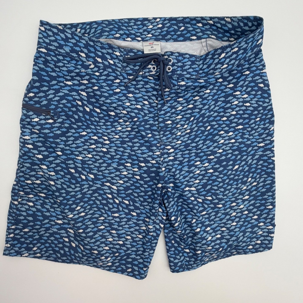 Vineyard Vines Mens Blue Fish Print Board Shorts Swim Trunks Size 35 RN 134578